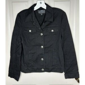 Montana Co Women S Black Denim Jacket Silver Turquoise Button Western Pockets